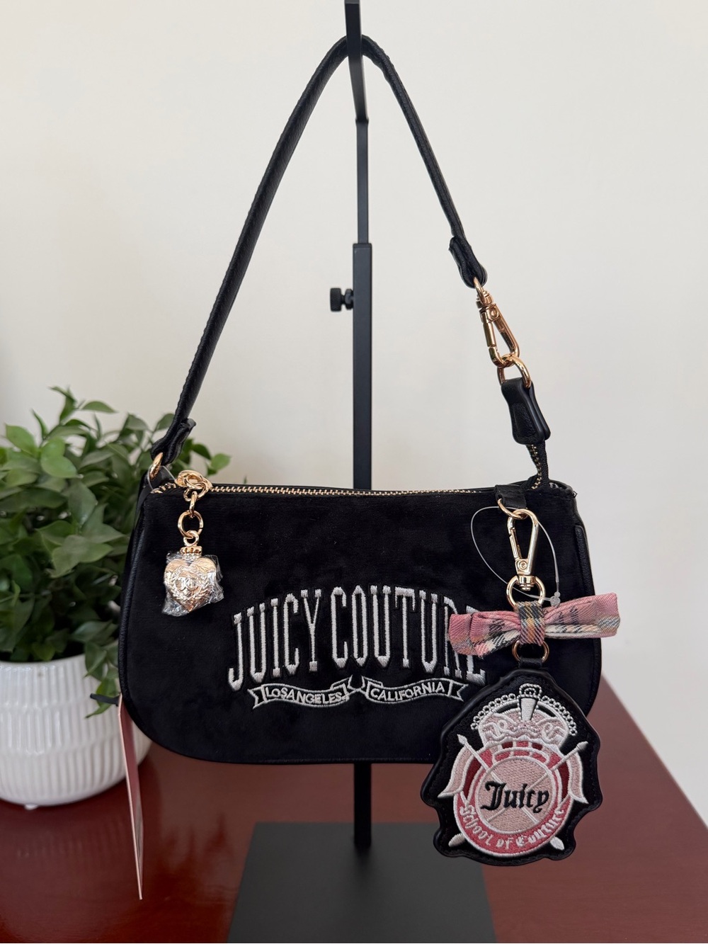 Juicy Couture University Mini Shoulder Bag Wristlet Black Pink NWT